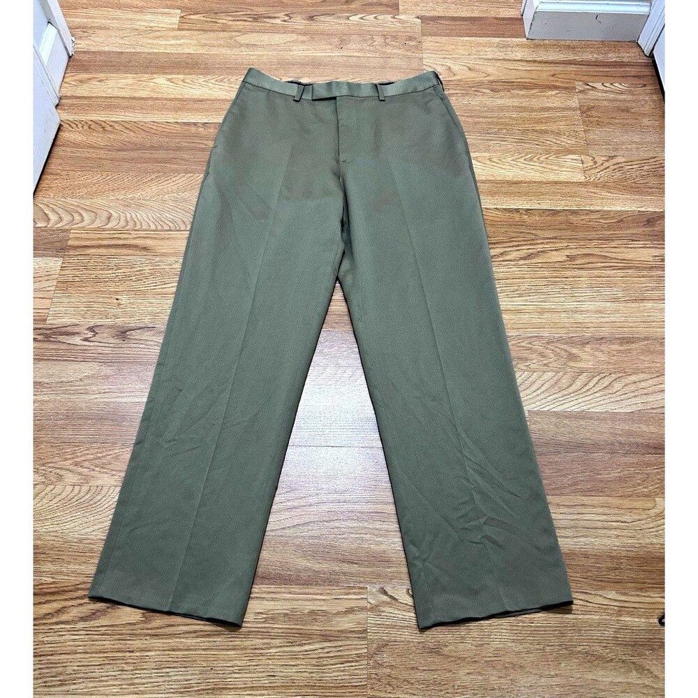 Perry Ellis Portfolio Men’s Dress Pants 32W Green Herringbone Regular Straight
